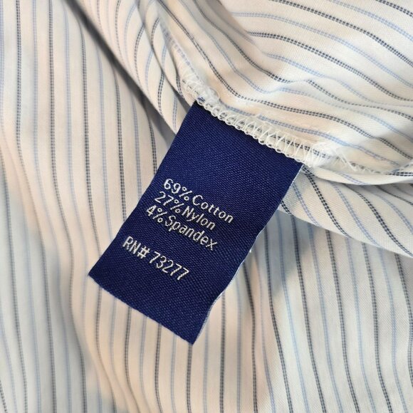 Womens Button-Up Collared Shirt White Blue & Black Pinstripes Size 3X JJ4040 - Picture 9 of 9